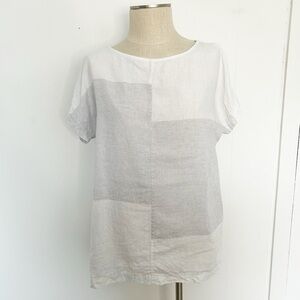 Purejill J Jill linen block short sleeve shirt Grey white‎ Size Small